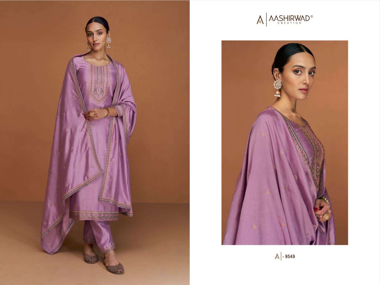 Myra By Aashirwad Creation 9548 To 9553 Series Designer Festive Suits Collection Beautiful Stylish Fancy Colorful Party Wear & Occasional Wear Premium Silk Dresses At Wholesale Price