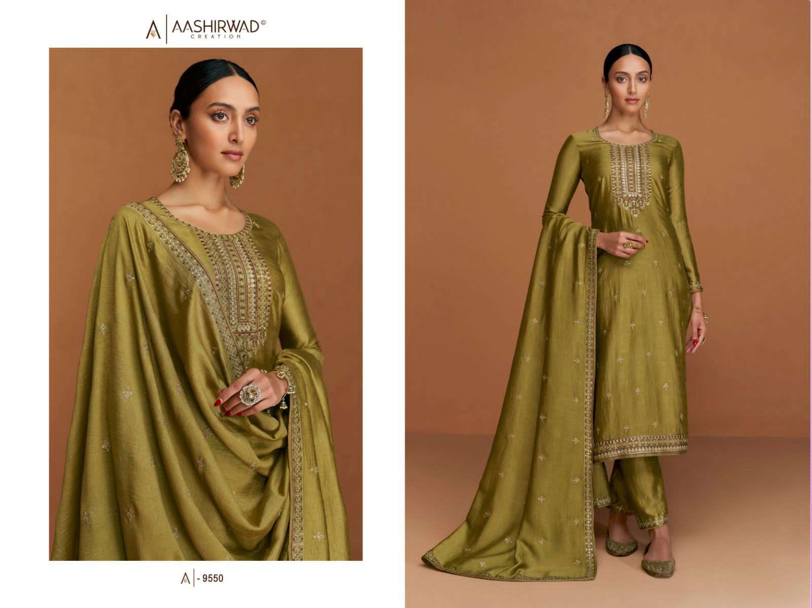 Myra By Aashirwad Creation 9548 To 9553 Series Designer Festive Suits Collection Beautiful Stylish Fancy Colorful Party Wear & Occasional Wear Premium Silk Dresses At Wholesale Price