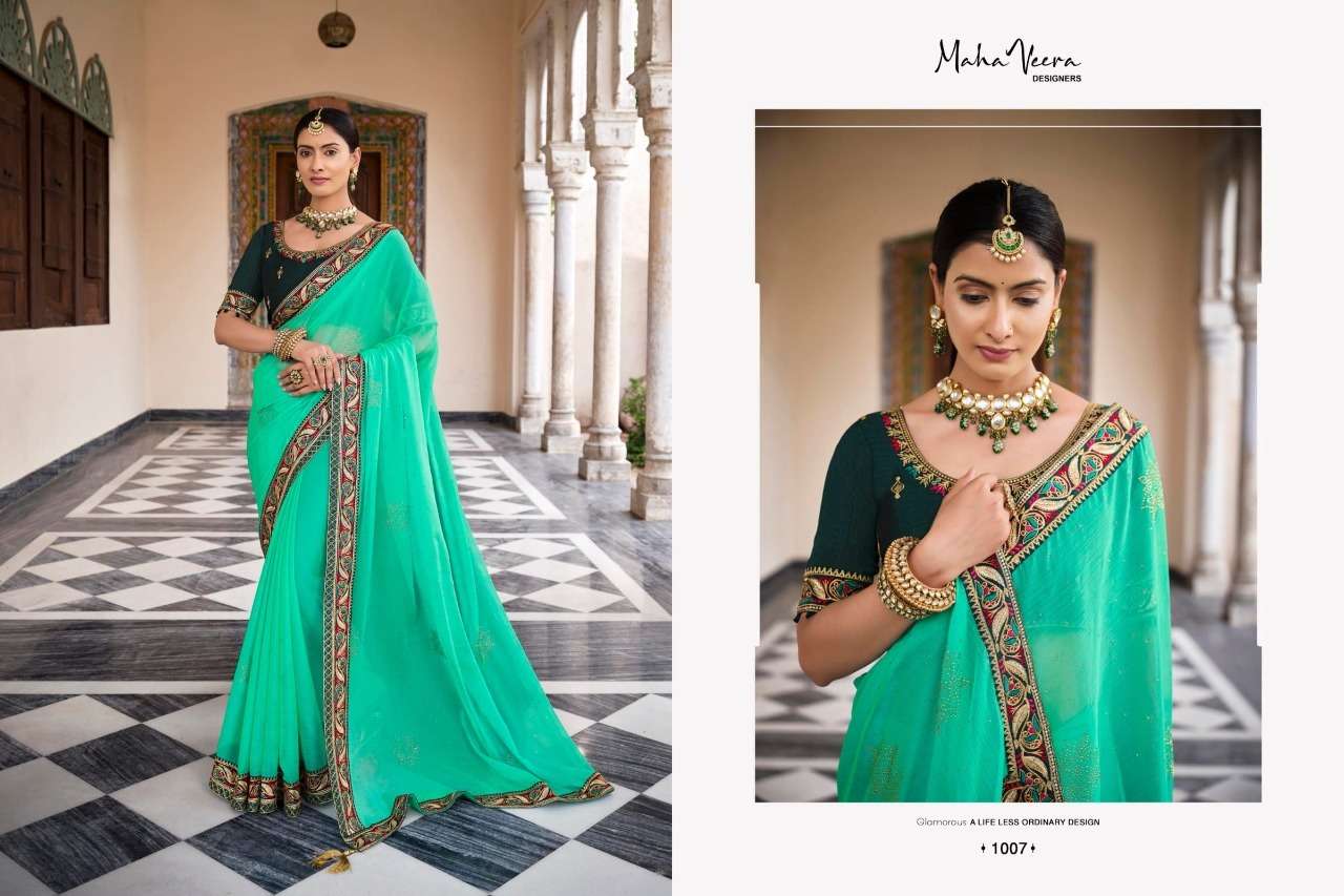Mahima By Maha Veera Designer 1001 To 1010 Series Indian Traditional Wear Collection Beautiful Stylish Fancy Colorful Party Wear & Occasional Wear Chiffon Sarees At Wholesale Price