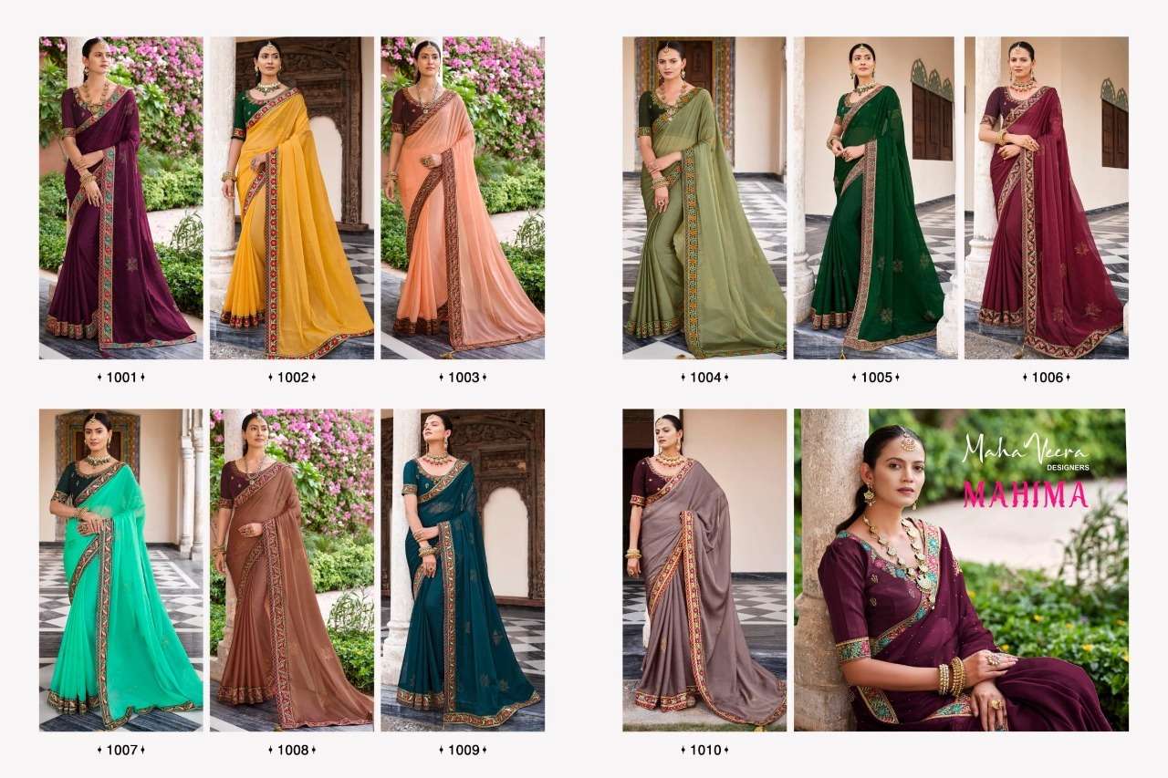Mahima By Maha Veera Designer 1001 To 1010 Series Indian Traditional Wear Collection Beautiful Stylish Fancy Colorful Party Wear & Occasional Wear Chiffon Sarees At Wholesale Price