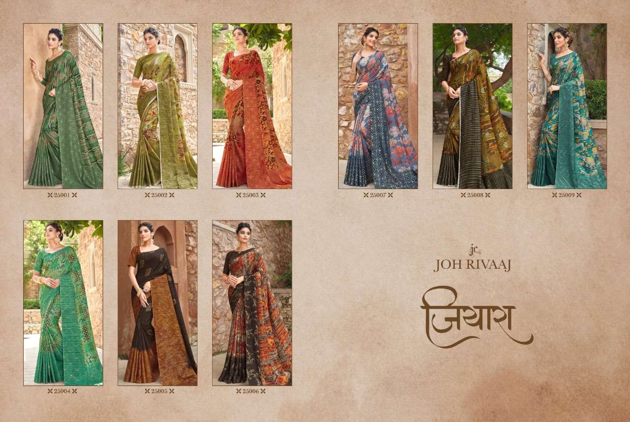 Jiyara By Joh Rivaaj 25001 To 25009 Series Indian Traditional Wear Collection Beautiful Stylish Fancy Colorful Party Wear & Occasional Wear Fancy Sarees At Wholesale Price