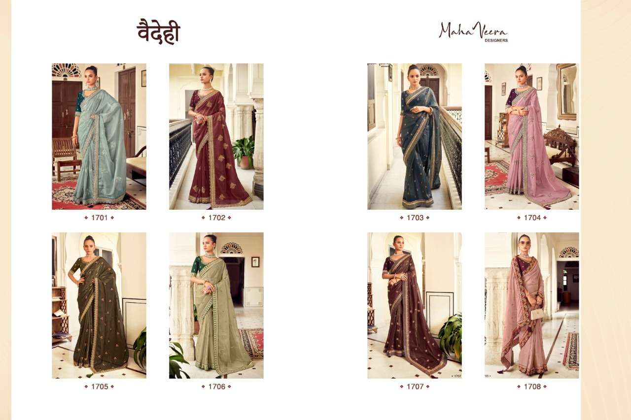 Vaidehi By Maha Veera Designer 1701 To 1708 Series Indian Traditional Wear Collection Beautiful Stylish Fancy Colorful Party Wear & Occasional Wear Georgette Sarees At Wholesale Price