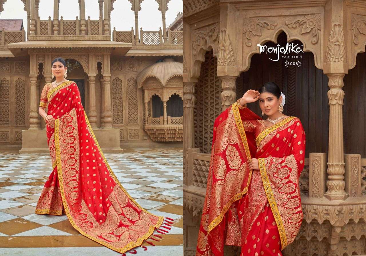 Madhu Kantha By Monjolika 5001 To 5013 Series Indian Traditional Wear Collection Beautiful Stylish Fancy Colorful Party Wear & Occasional Wear Chinnon Print Sarees At Wholesale Price