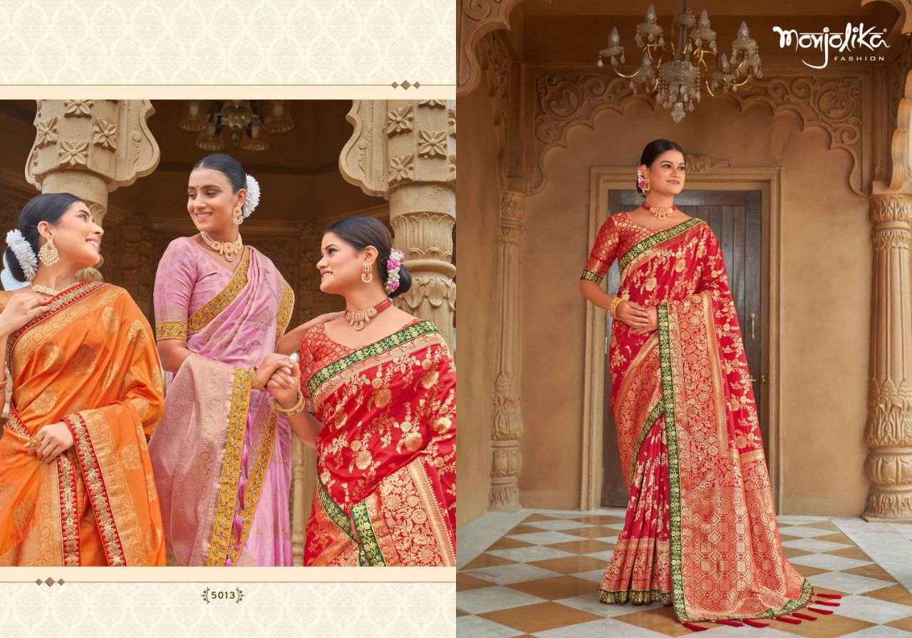 Madhu Kantha By Monjolika 5001 To 5013 Series Indian Traditional Wear Collection Beautiful Stylish Fancy Colorful Party Wear & Occasional Wear Chinnon Print Sarees At Wholesale Price