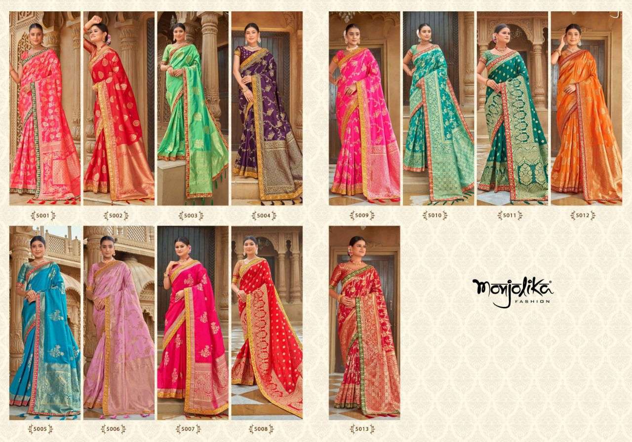 Madhu Kantha By Monjolika 5001 To 5013 Series Indian Traditional Wear Collection Beautiful Stylish Fancy Colorful Party Wear & Occasional Wear Chinnon Print Sarees At Wholesale Price