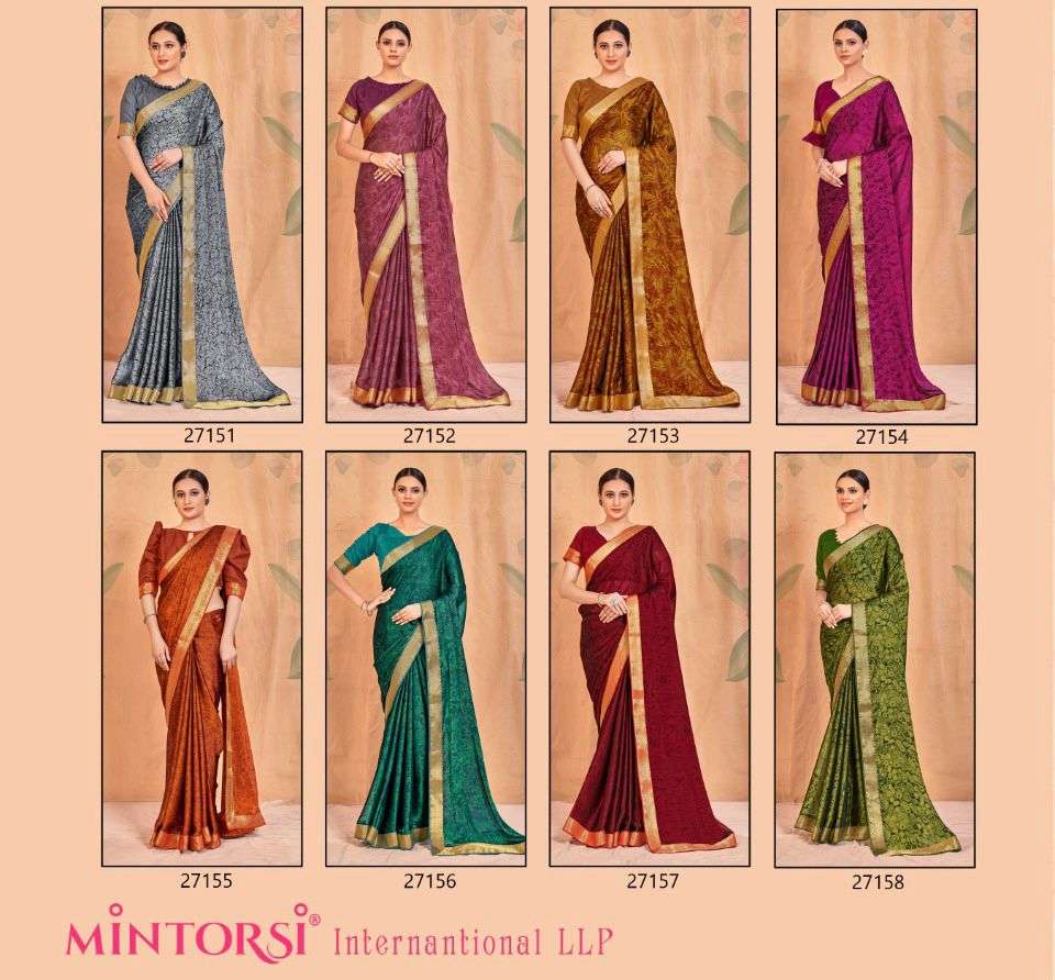 Kashmira By Mintorsi 27151 To 27158 Series Indian Traditional Wear Collection Beautiful Stylish Fancy Colorful Party Wear & Occasional Wear Chiffon Sarees At Wholesale Price
