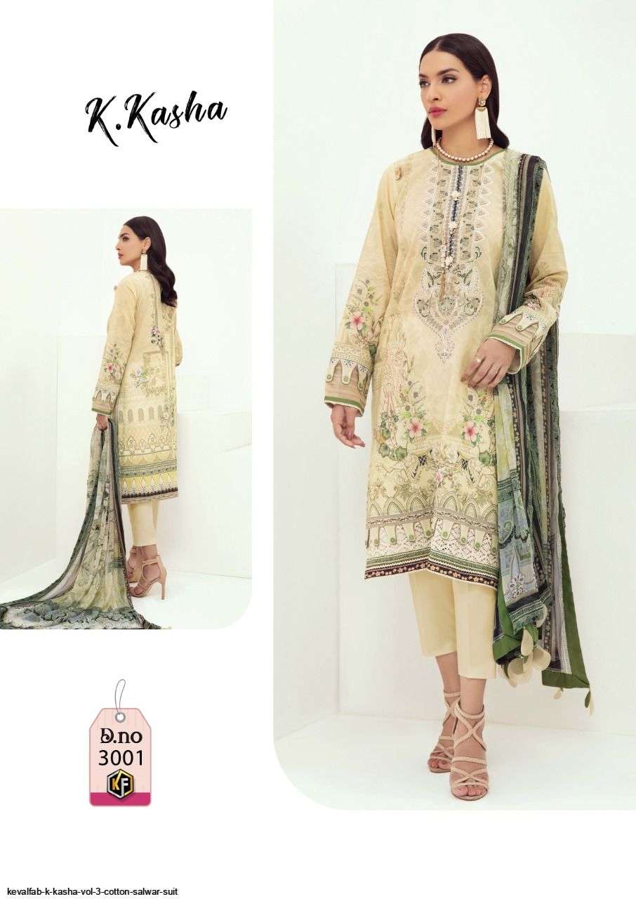 K.Kasha Vol-3 By Keval Fab 3001 To 3006 Series Beautiful Suits Stylish Fancy Colorful Party Wear & Occasional Wear Pure Cotton Print Dresses At Wholesale Price