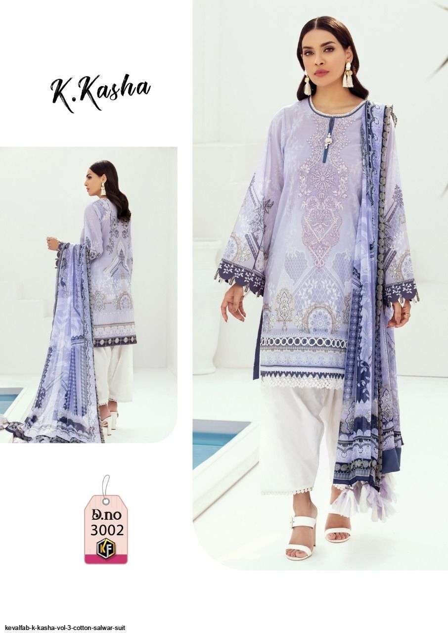 K.Kasha Vol-3 By Keval Fab 3001 To 3006 Series Beautiful Suits Stylish Fancy Colorful Party Wear & Occasional Wear Pure Cotton Print Dresses At Wholesale Price