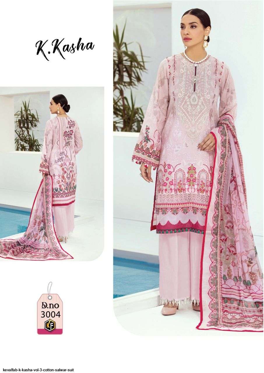 K.Kasha Vol-3 By Keval Fab 3001 To 3006 Series Beautiful Suits Stylish Fancy Colorful Party Wear & Occasional Wear Pure Cotton Print Dresses At Wholesale Price
