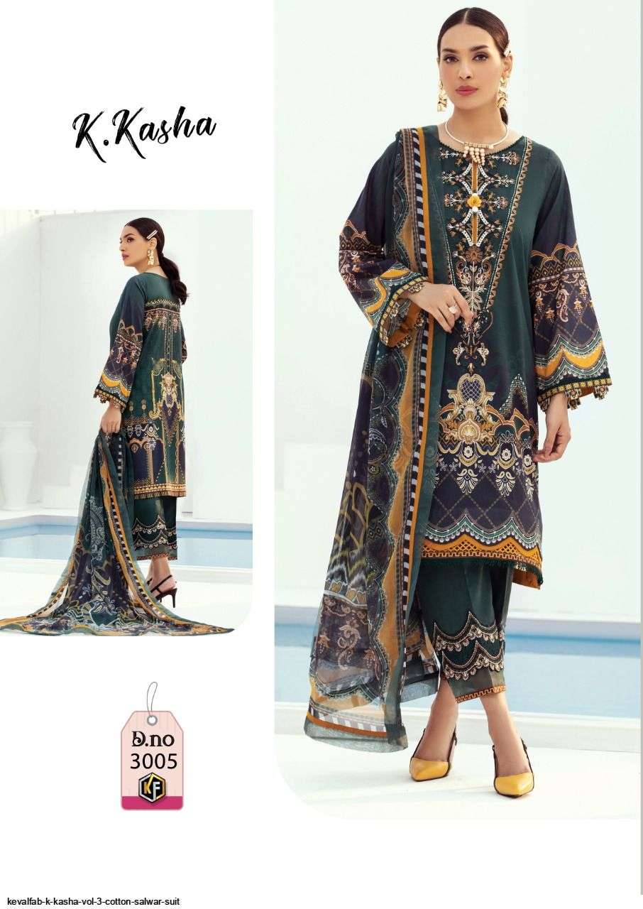 K.Kasha Vol-3 By Keval Fab 3001 To 3006 Series Beautiful Suits Stylish Fancy Colorful Party Wear & Occasional Wear Pure Cotton Print Dresses At Wholesale Price