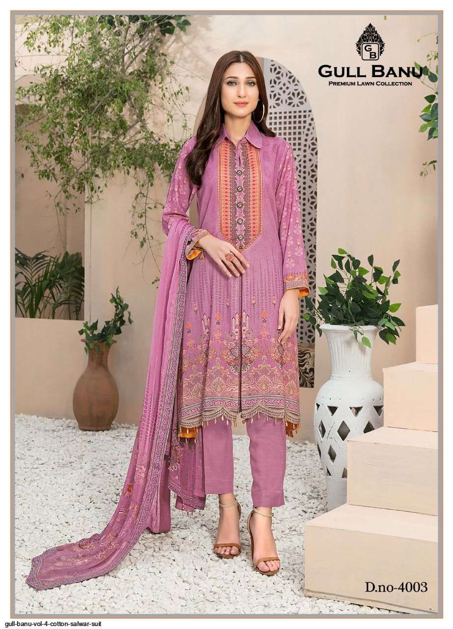 Gull Banu Vol-4 By Gull Aahmed 4001 To 4006 Series Beautiful Suits Stylish Fancy Colorful Party Wear & Occasional Wear Pure Lawn Print Dresses At Wholesale Price