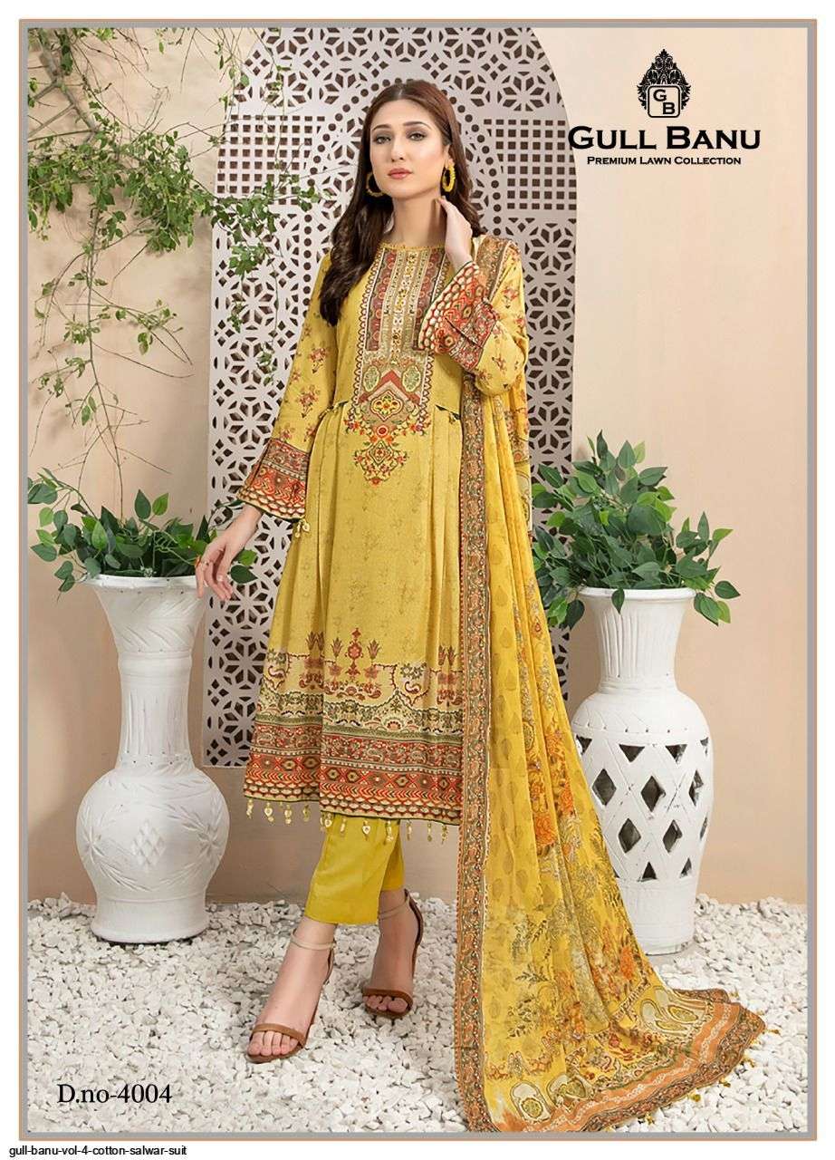 Gull Banu Vol-4 By Gull Aahmed 4001 To 4006 Series Beautiful Suits Stylish Fancy Colorful Party Wear & Occasional Wear Pure Lawn Print Dresses At Wholesale Price
