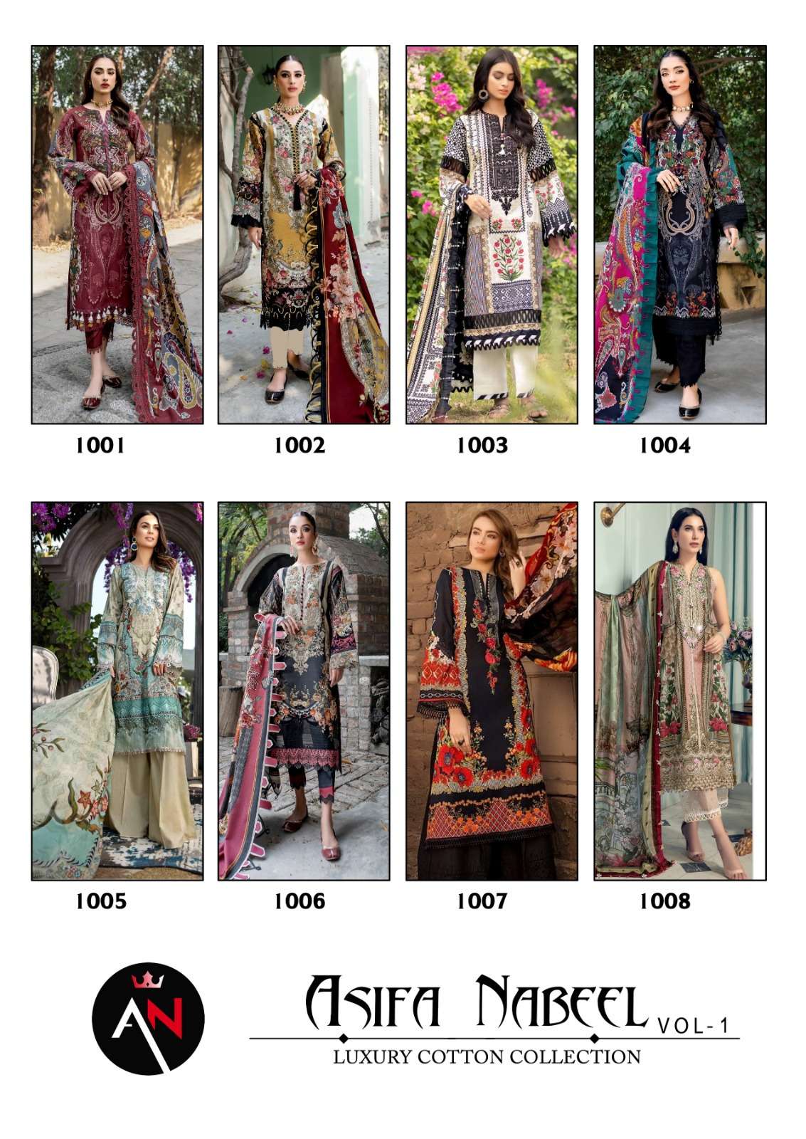 Asifa Nabeel Luxury Cotton Collection Vol-1 By Fashid Wholesale 1001 To 1008 Series Beautiful Suits Stylish Colorful Fancy Casual Wear & Ethnic Wear Cotton Print Dresses At Wholesale Price