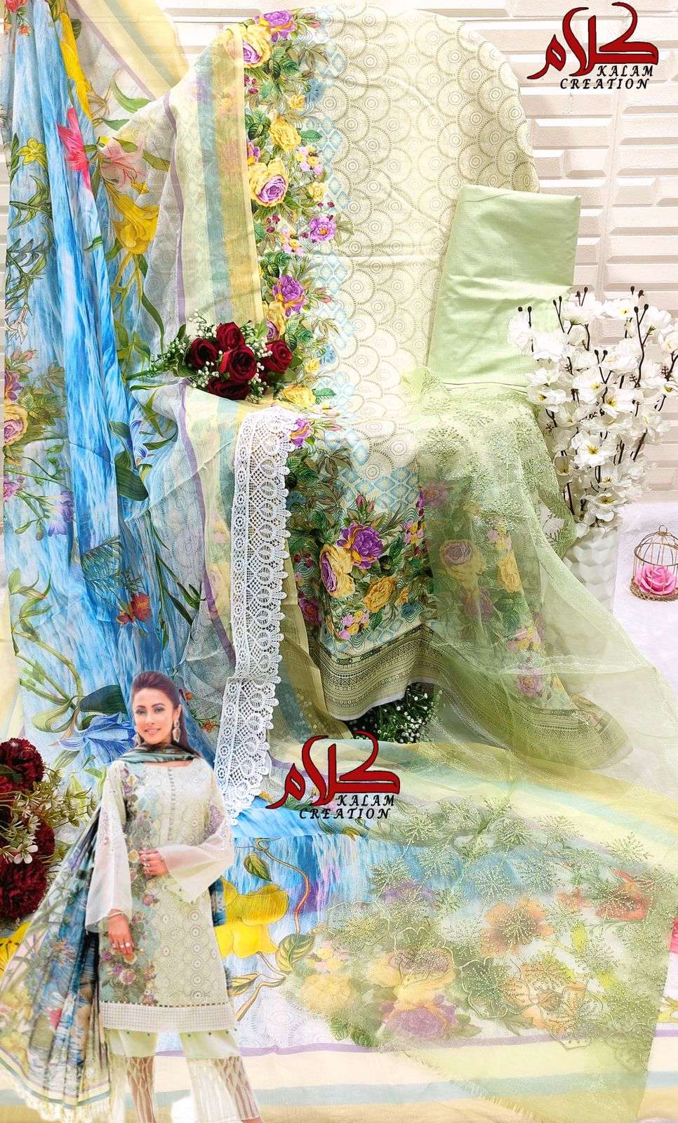 Luxury Lawn Collection By Kalam Creation 1001 To 1002 Series Beautiful Pakistani Suits Colorful Stylish Fancy Casual Wear & Ethnic Wear Pure Cotton Print With Embroidered Dresses At Wholesale Price