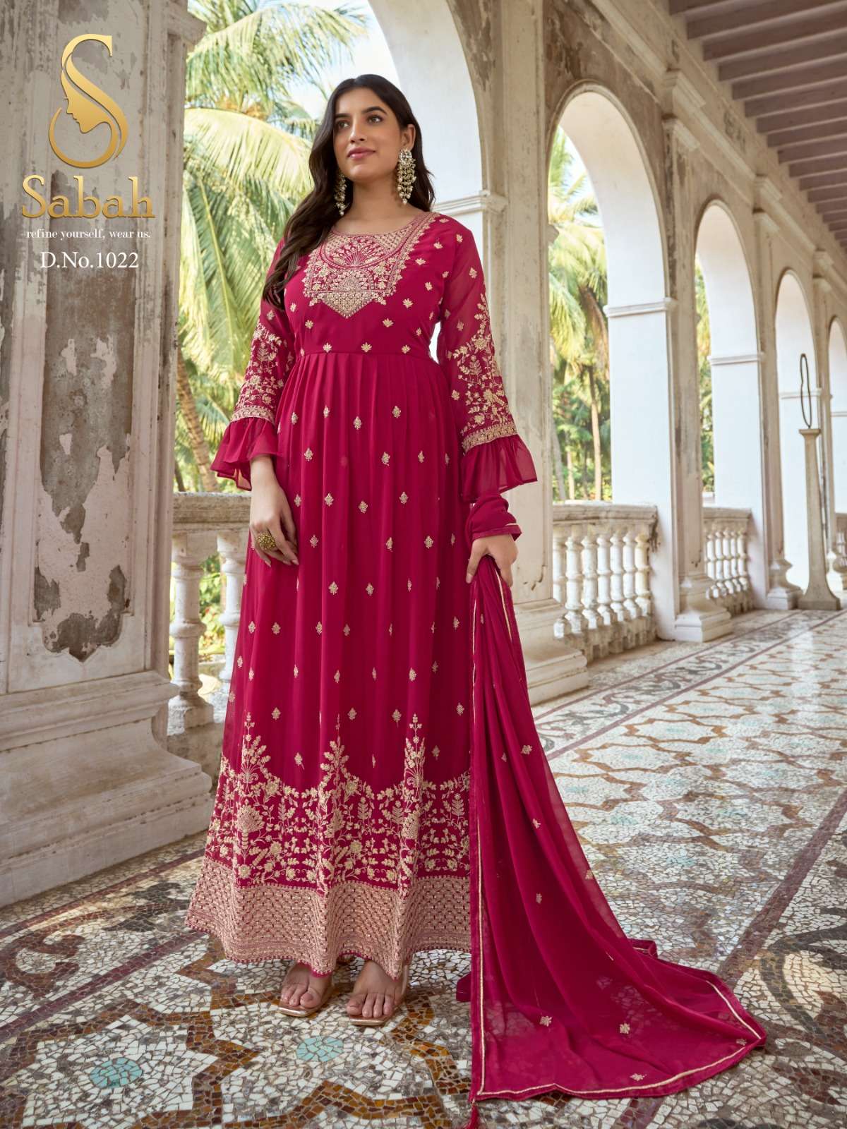 Zaina By Sabah 1021 To 1025 Series Designer Anarkali Suits Beautiful Fancy Colorful Stylish Party Wear & Occasional Wear Faux Georgette Dresses At Wholesale Price