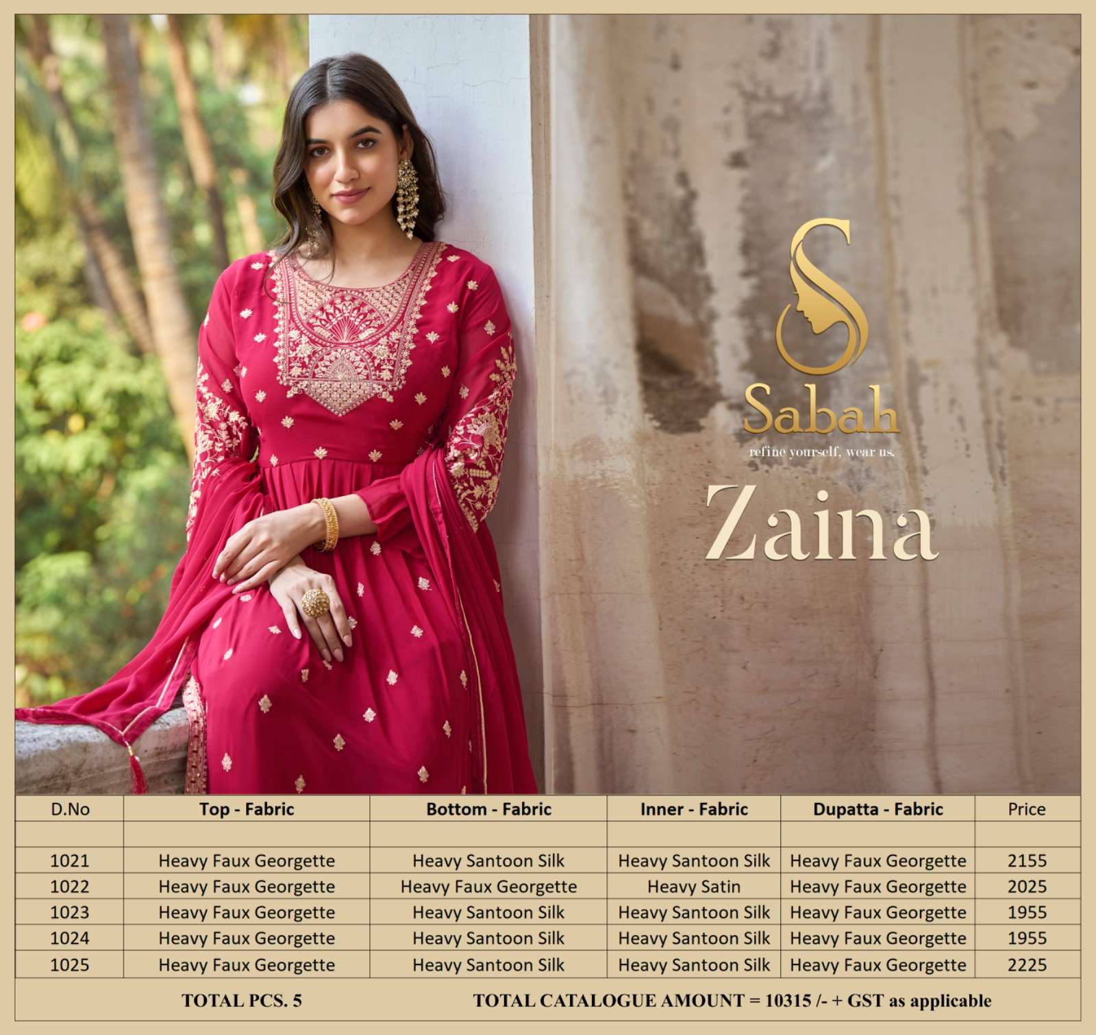 Zaina By Sabah 1021 To 1025 Series Designer Anarkali Suits Beautiful Fancy Colorful Stylish Party Wear & Occasional Wear Faux Georgette Dresses At Wholesale Price