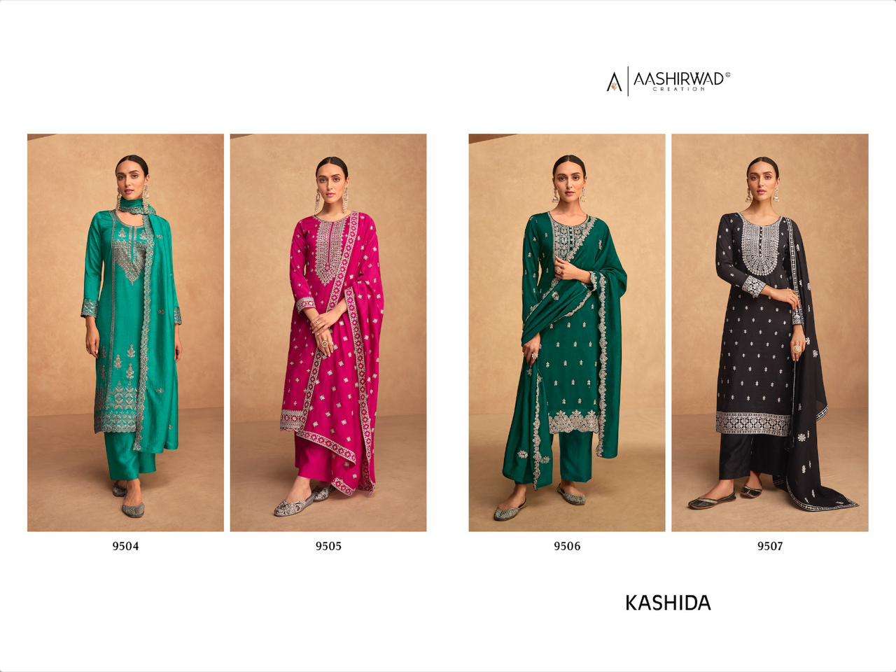 Kashida By Aashirwad Creation 9504 To 9507 Series Designer Festive Suits Beautiful Fancy Colorful Stylish Party Wear & Occasional Wear Premium Silk Dresses At Wholesale Price