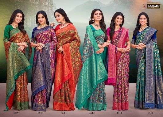 Sonpari Silk By Sangam Prints 3509 To 3514 Series Indian Traditional Wear Collection Beautiful Stylish Fancy Colorful Party Wear & Occasional Wear Banarasi Silk Sarees At Wholesale Price