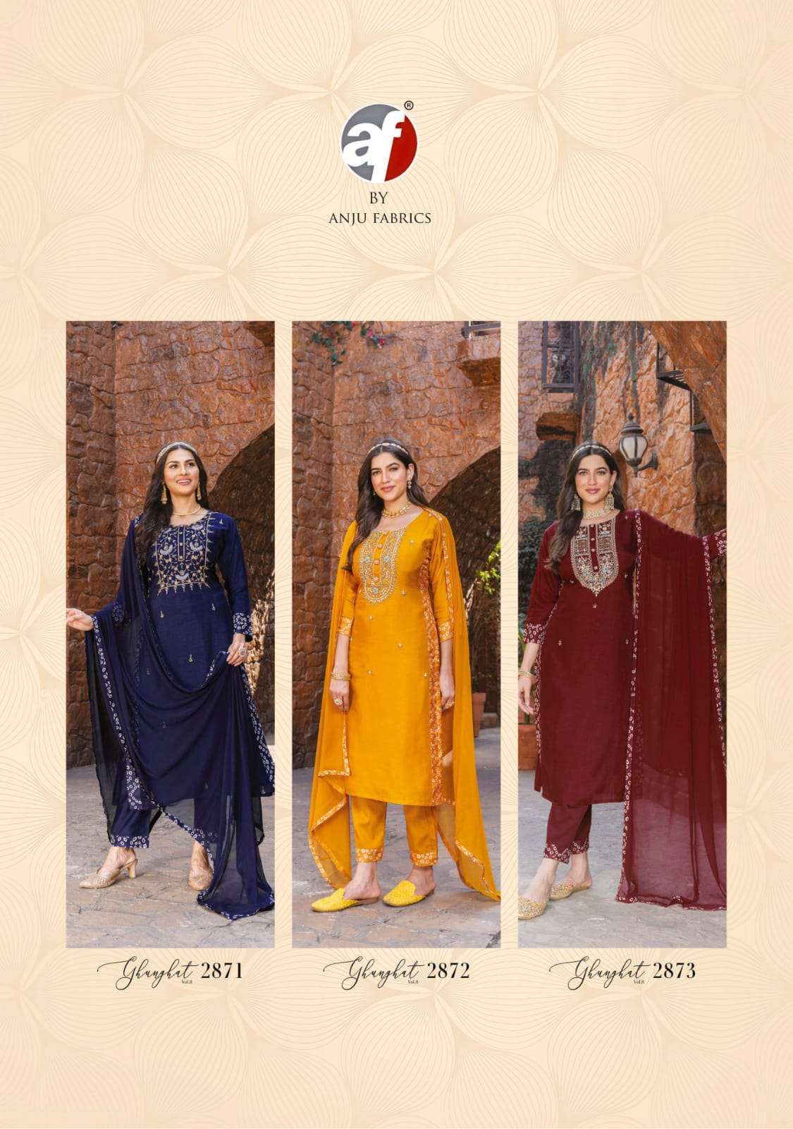 Ghunghat Vol-8 By Anju Fabrics 2871 To 2876 Series Beautiful Stylish Suits Fancy Colorful Casual Wear & Ethnic Wear & Ready To Wear Pure Viscose Silk Embroidered Dresses At Wholesale Price