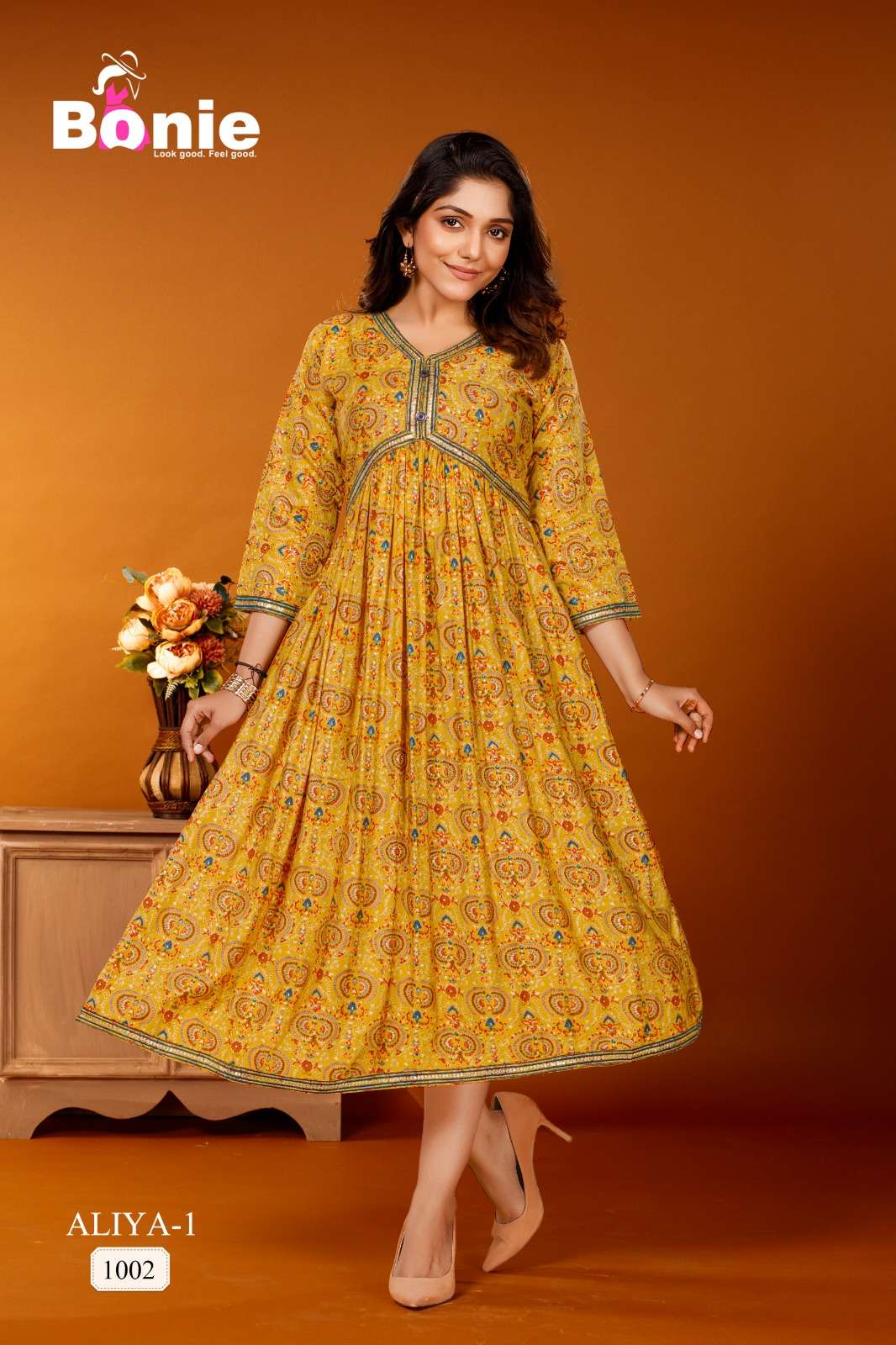 Aliya By Bonie 1001 To 1006 Series Beautiful Stylish Fancy Colorful Casual Wear & Ethnic Wear Chanderi Prints Kurtis At Wholesale Price