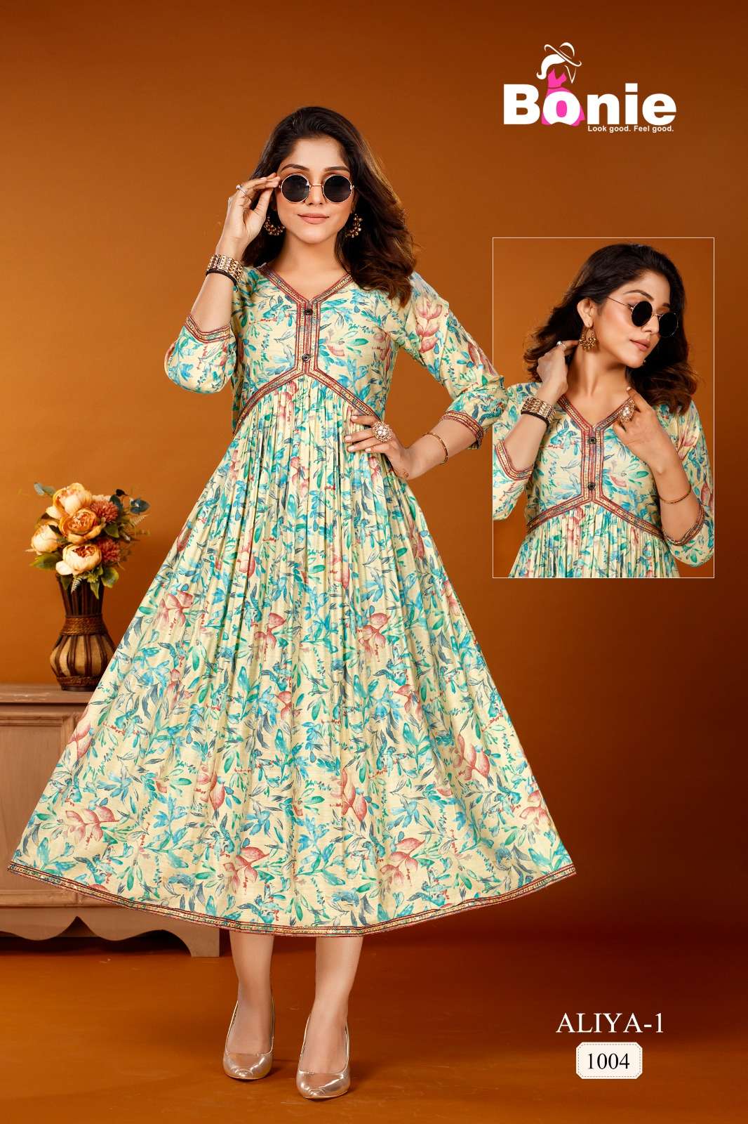 Aliya By Bonie 1001 To 1006 Series Beautiful Stylish Fancy Colorful Casual Wear & Ethnic Wear Chanderi Prints Kurtis At Wholesale Price