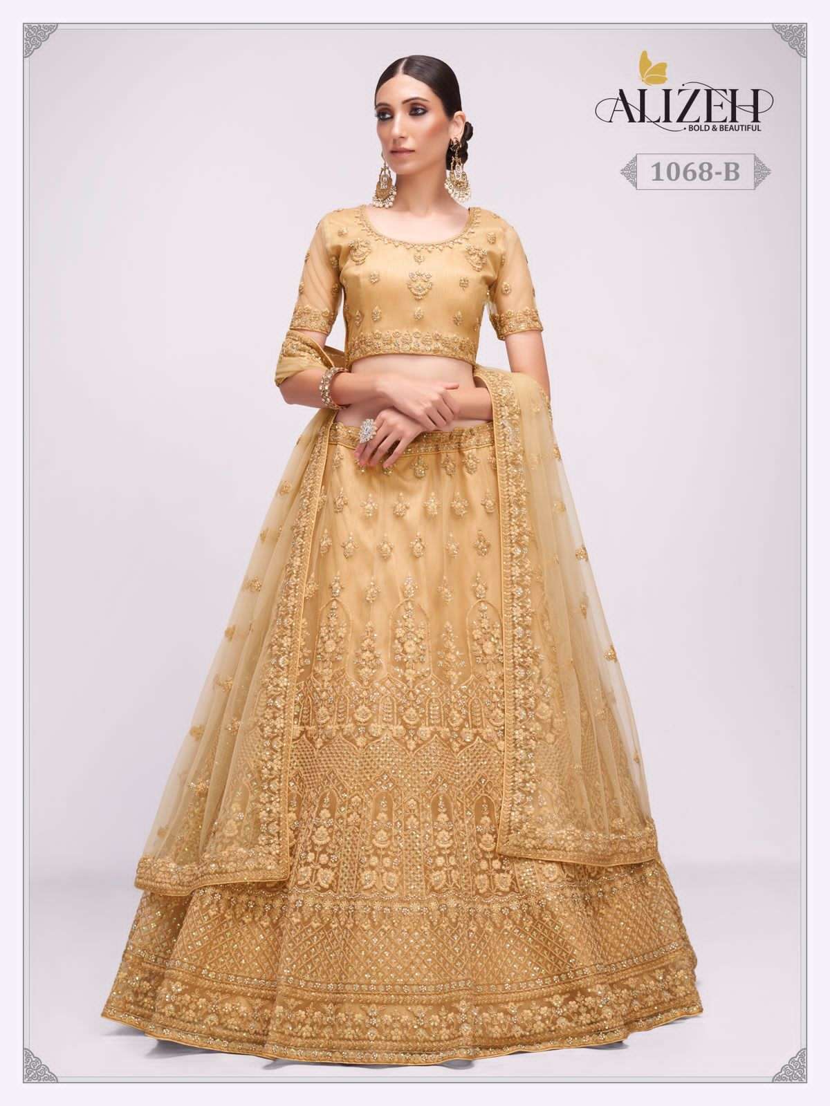 Bridal Heritage Vol-3 By Alizeh 1068-A To 1069-B Series Indian Traditional Beautiful Stylish Designer Banarasi Silk Jacquard Embroidered Party Wear Net Lehengas At Wholesale Price