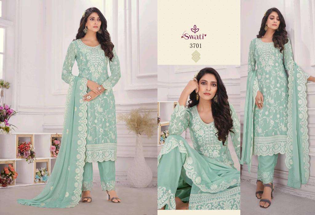 Swati 3701 Series By Swagat 3701 To 3706 Series Beautiful Stylish Suits Fancy Colorful Casual Wear & Ethnic Wear & Ready To Wear Chinnon Chiffon Dresses At Wholesale Price