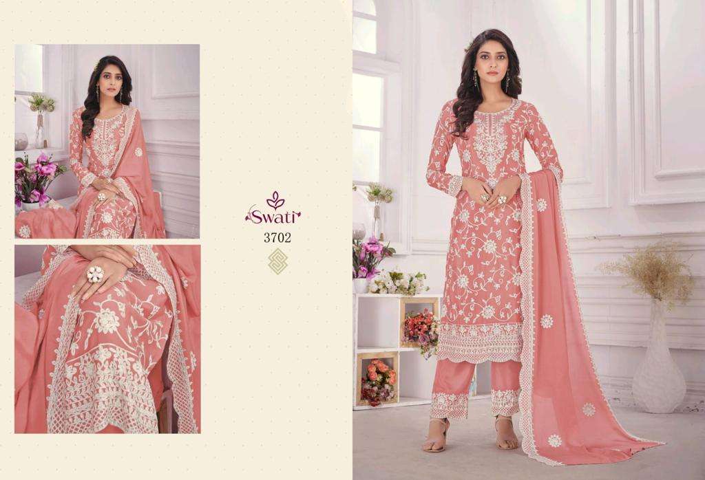 Swati 3701 Series By Swagat 3701 To 3706 Series Beautiful Stylish Suits Fancy Colorful Casual Wear & Ethnic Wear & Ready To Wear Chinnon Chiffon Dresses At Wholesale Price