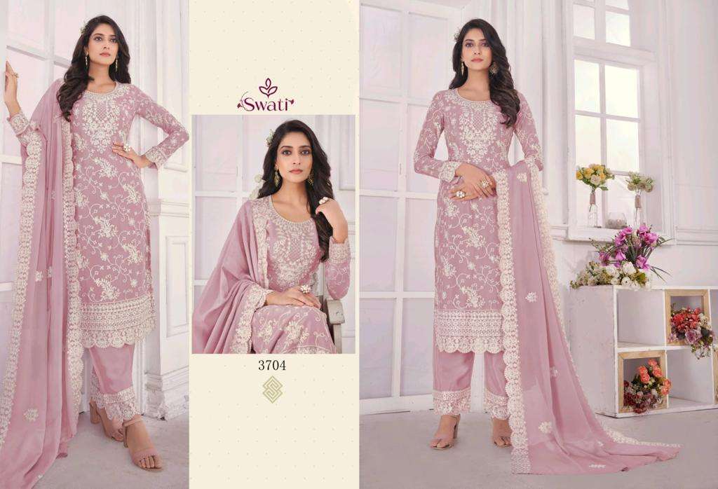 Swati 3701 Series By Swagat 3701 To 3706 Series Beautiful Stylish Suits Fancy Colorful Casual Wear & Ethnic Wear & Ready To Wear Chinnon Chiffon Dresses At Wholesale Price