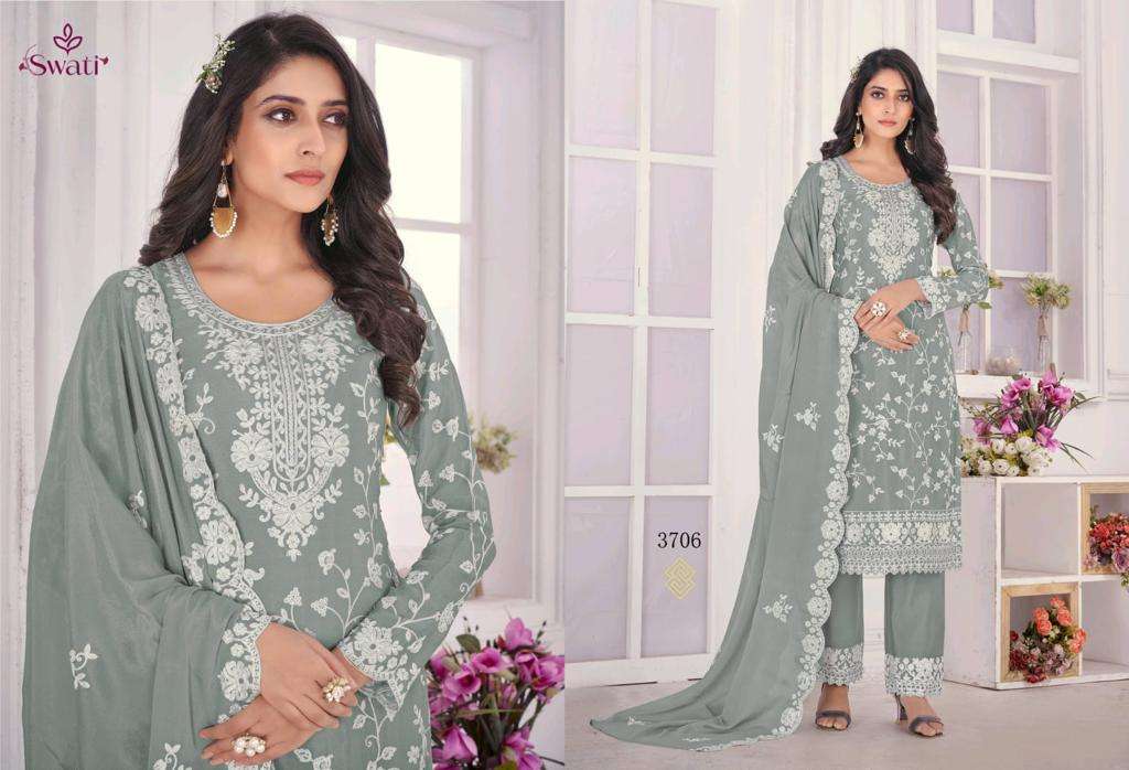 Swati 3701 Series By Swagat 3701 To 3706 Series Beautiful Stylish Suits Fancy Colorful Casual Wear & Ethnic Wear & Ready To Wear Chinnon Chiffon Dresses At Wholesale Price