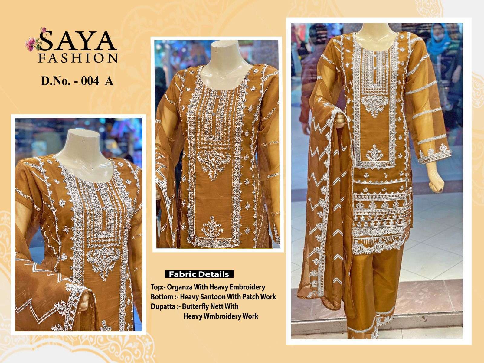 Saya-004 Colours By Saya Fashion 004-A To 004-B Series Pakistani Suits Beautiful Fancy Colorful Stylish Party Wear & Occasional Wear Organza Embroidered Dresses At Wholesale Price