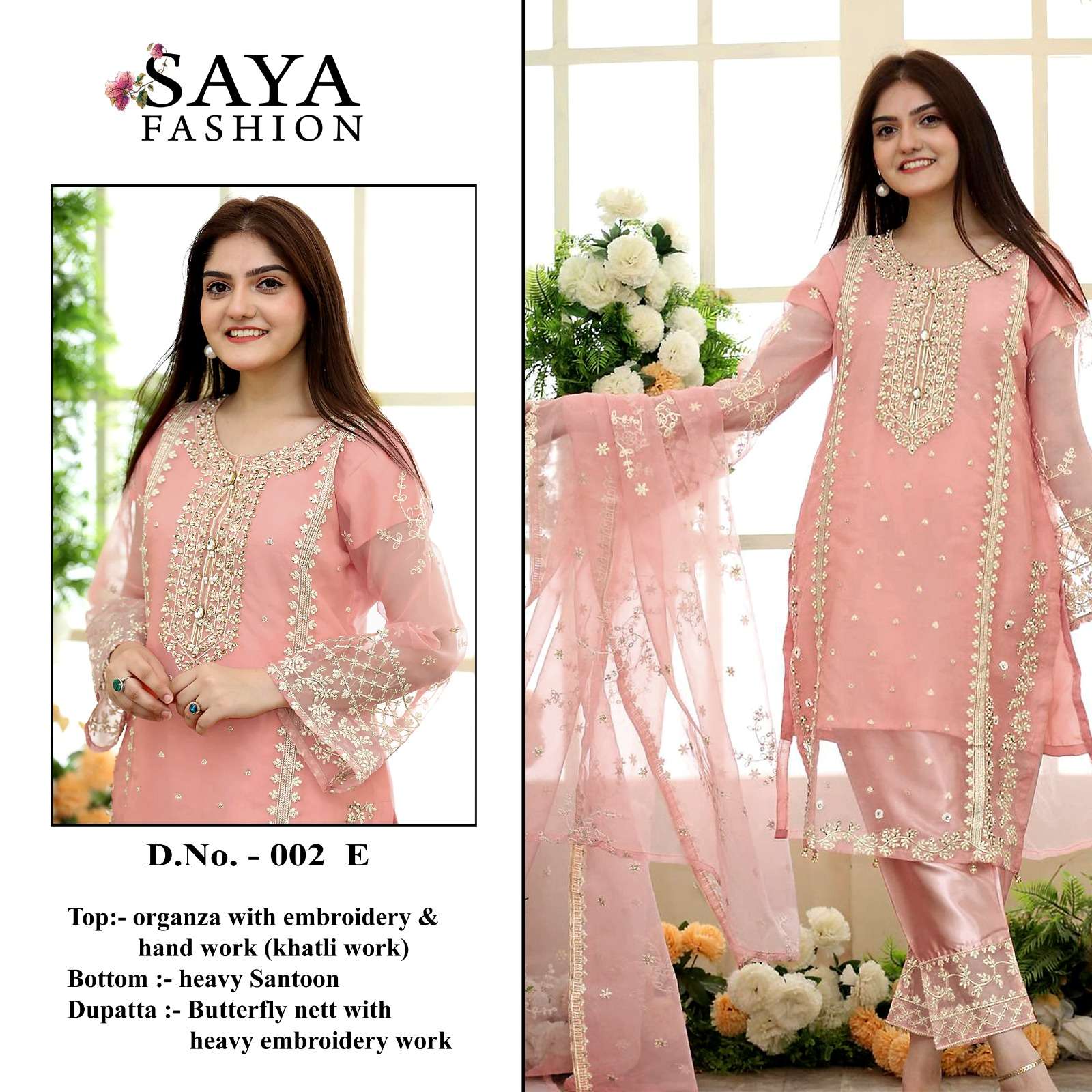 Saya-002 Colours By Saya Fashion 002-E To 002-G Series Pakistani Suits Beautiful Fancy Colorful Stylish Party Wear & Occasional Wear Organza Embroidered Dresses At Wholesale Price