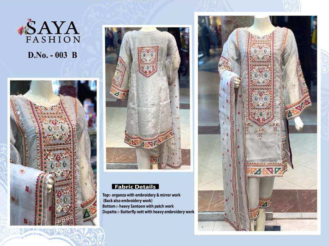 Saya-003 Colours By Saya Fashion 003-A To 003-B Series Pakistani Suits Beautiful Fancy Colorful Stylish Party Wear & Occasional Wear Organza Embroidered Dresses At Wholesale Price