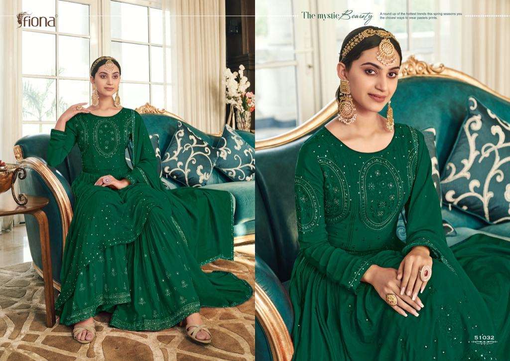 Sahana By Fiona 51031 To 51034 Series Designer Sharara Suits Collection Beautiful Stylish Fancy Colorful Party Wear & Occasional Wear Chinnon Embroidered Dresses At Wholesale Price