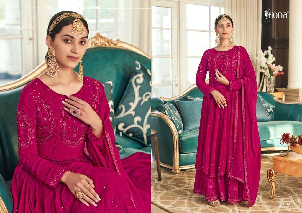 Sahana By Fiona 51031 To 51034 Series Designer Sharara Suits Collection Beautiful Stylish Fancy Colorful Party Wear & Occasional Wear Chinnon Embroidered Dresses At Wholesale Price