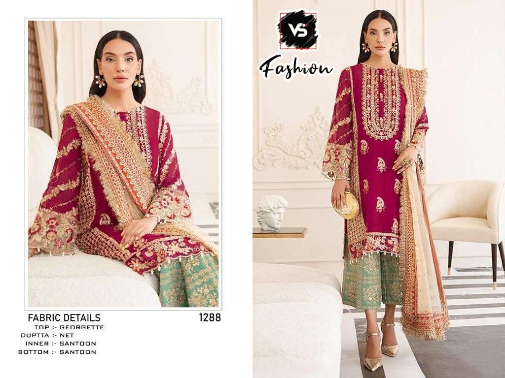VS Hit Design 1288 Colours By VS Fashion Beautiful Stylish Pakistani Suits Fancy Colorful Casual Wear & Ethnic Wear & Ready To Wear Georgette Embroidery Dresses At Wholesale Price
