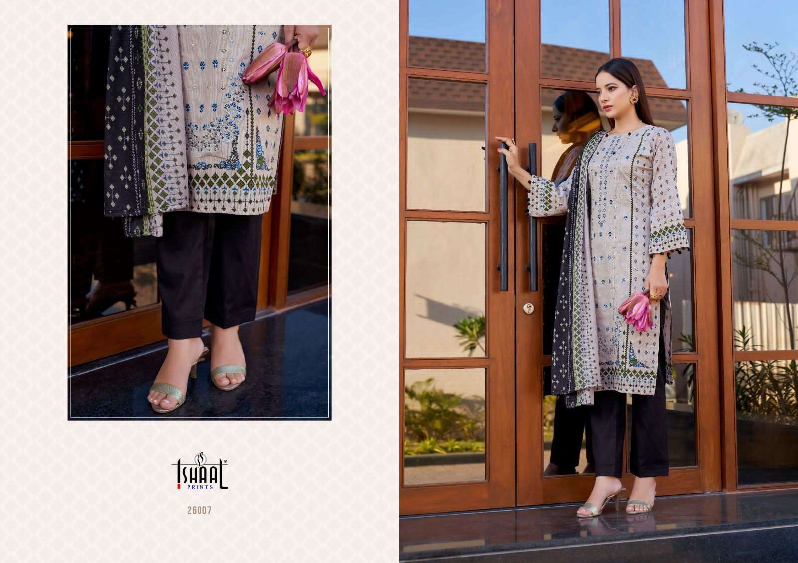 Embroidered Lawn Vol-1 By Ishaal Prints 26001 To 26010 Series Designer Festive Suits Beautiful Stylish Fancy Colorful Party Wear & Occasional Wear Pure Lawn Print Dresses At Wholesale Price