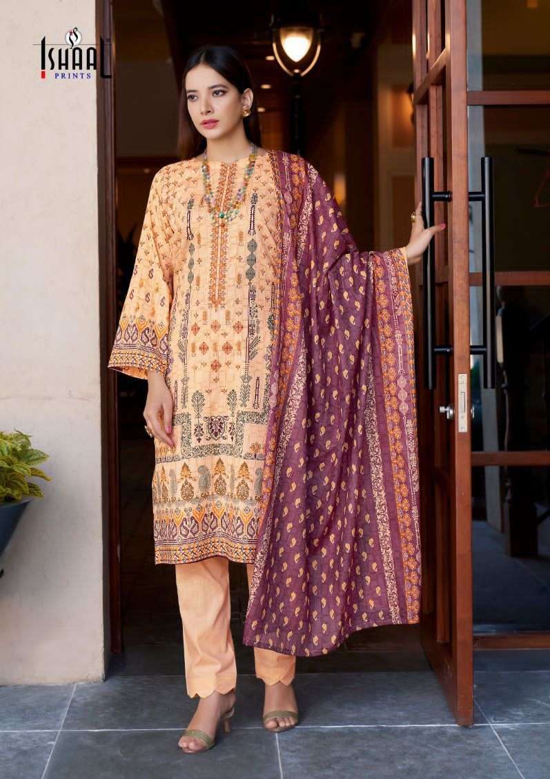 Embroidered Lawn Vol-1 By Ishaal Prints 26001 To 26010 Series Designer Festive Suits Beautiful Stylish Fancy Colorful Party Wear & Occasional Wear Pure Lawn Print Dresses At Wholesale Price