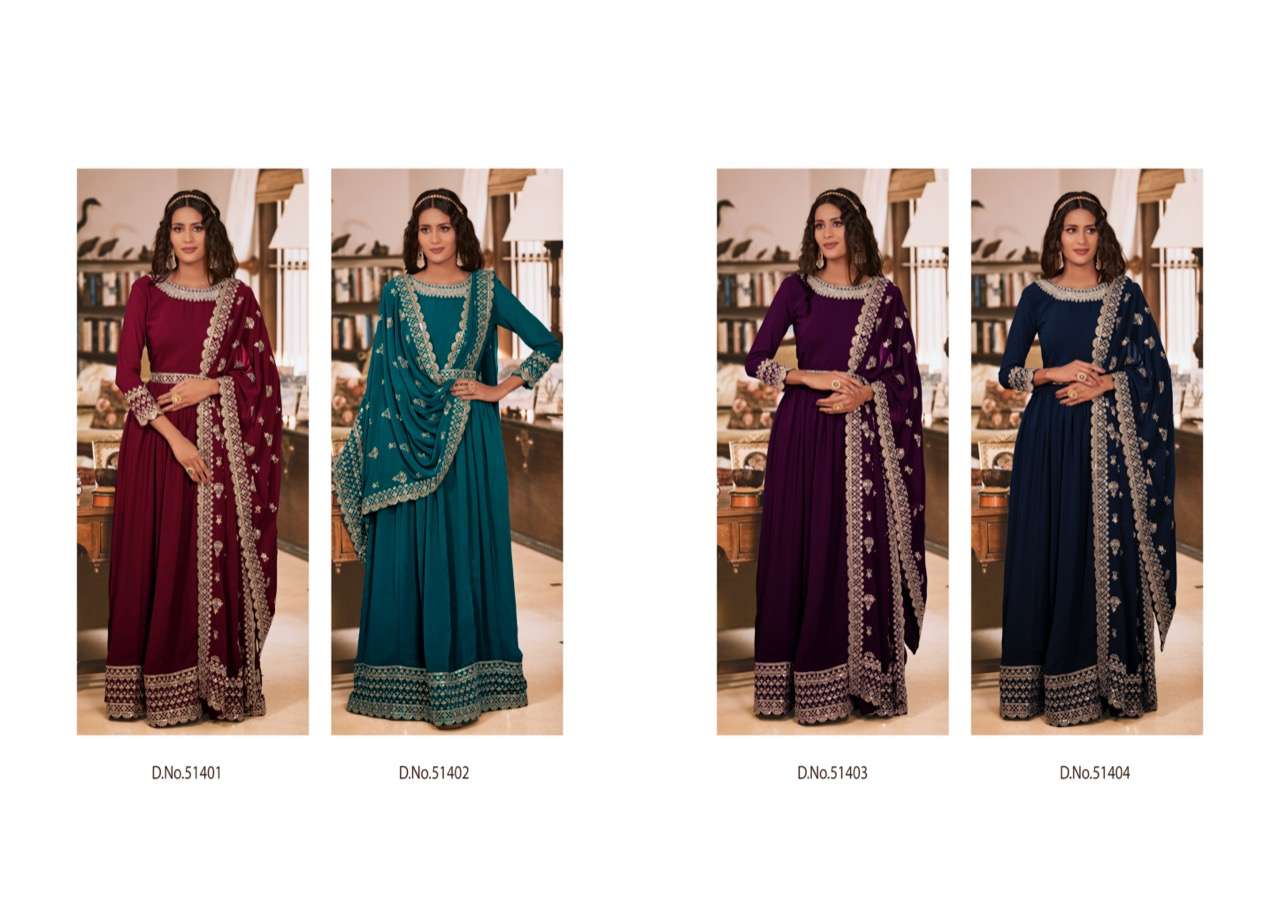 Pakiza By Fiona 51401 To 51404 Series Beautiful Stylish Fancy Colorful Casual Wear & Ethnic Wear Georgette Gowns With Dupatta At Wholesale Price