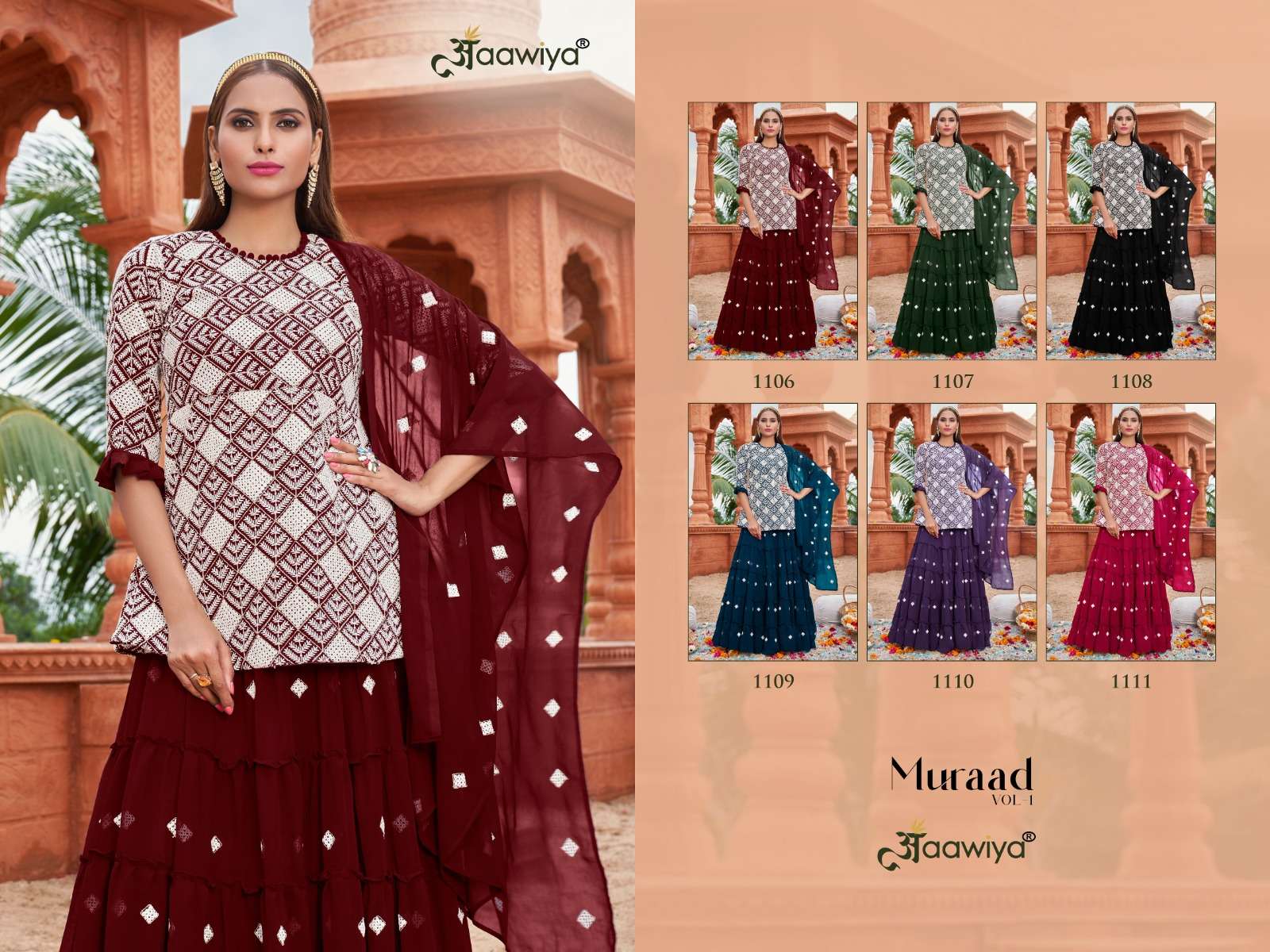 Muraad Vol-1 By Aawiya 1106 To 1111 Series Beautiful Suits Stylish Fancy Colorful Party Wear & Occasional Wear Georgette Embroidered Dresses At Wholesale Price