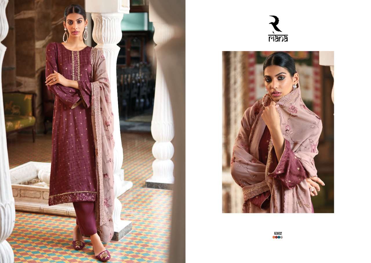 Sanaaya By Riana 63800 To 63805 Series Beautiful Suits Stylish Fancy Colorful Party Wear & Occasional Wear Pure Jacquard Print Dresses At Wholesale Price