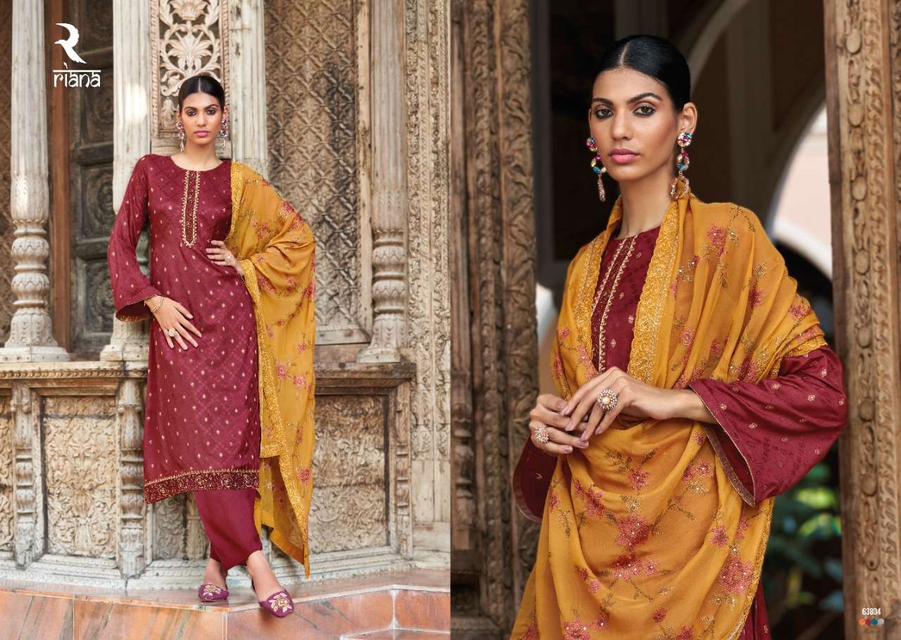 Sanaaya By Riana 63800 To 63805 Series Beautiful Suits Stylish Fancy Colorful Party Wear & Occasional Wear Pure Jacquard Print Dresses At Wholesale Price