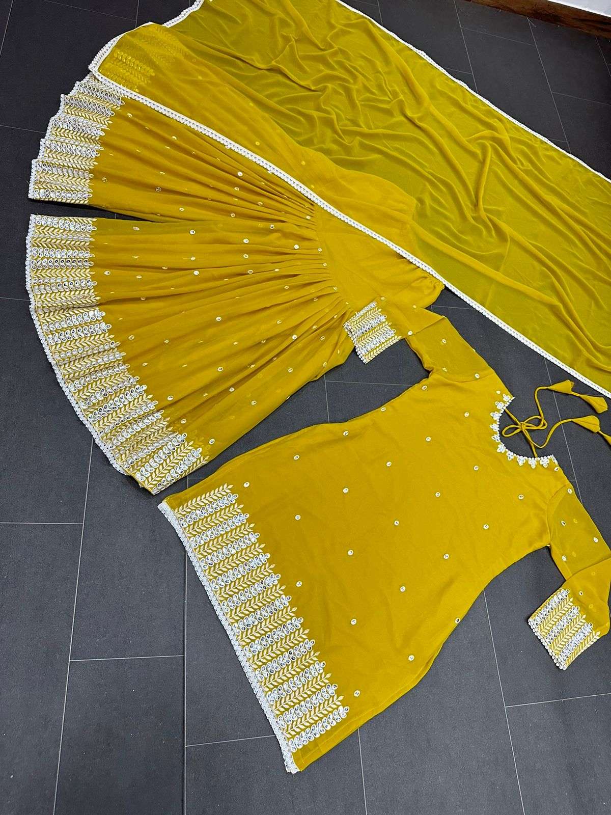 5522 Yellow By Fashid Wholesale Designer Sharara Suits Beautiful Fancy Colorful Stylish Party Wear & Occasional Wear Georgette Embroidered Dresses At Wholesale Price