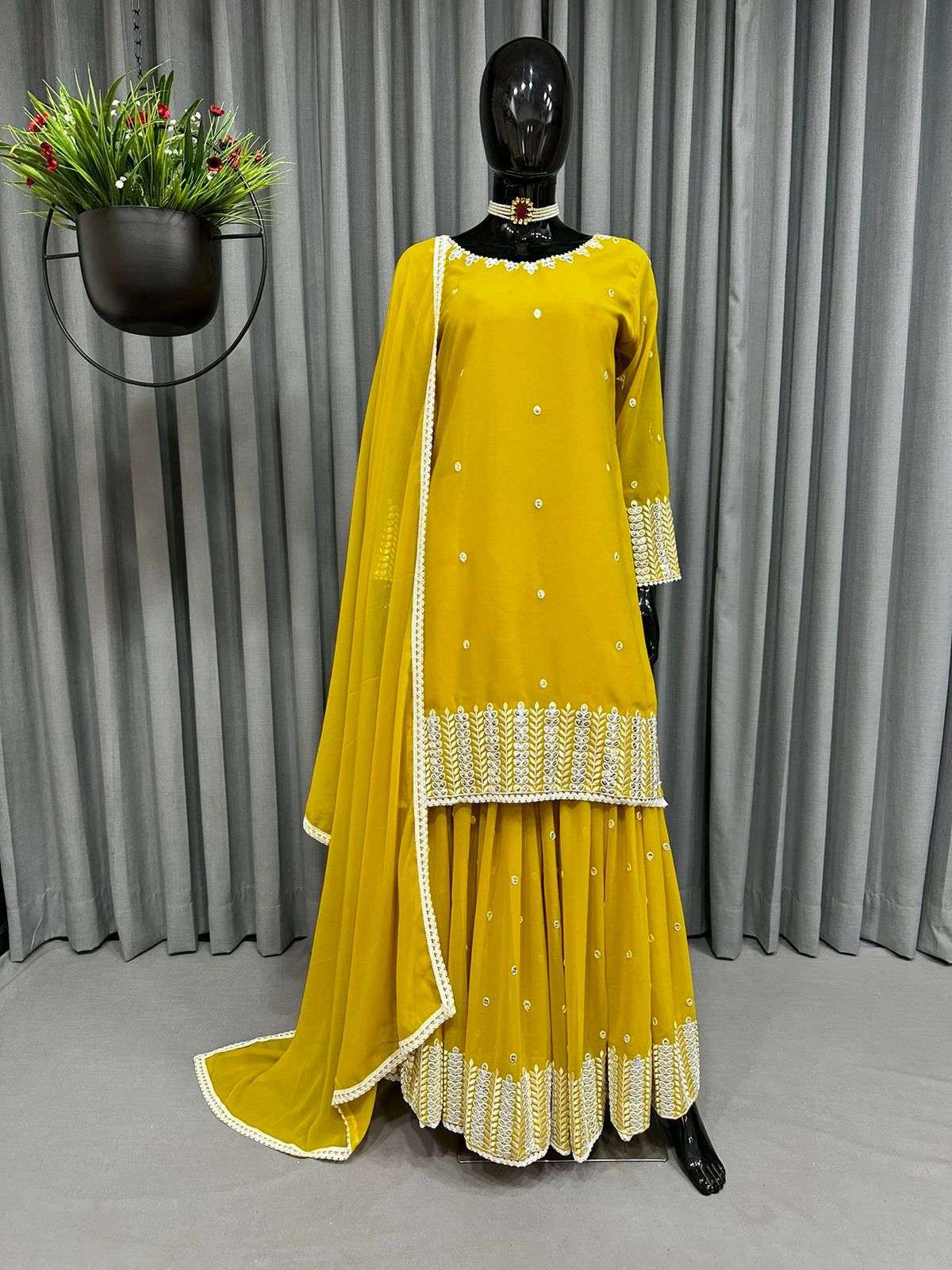 5522 Yellow By Fashid Wholesale Designer Sharara Suits Beautiful Fancy Colorful Stylish Party Wear & Occasional Wear Georgette Embroidered Dresses At Wholesale Price