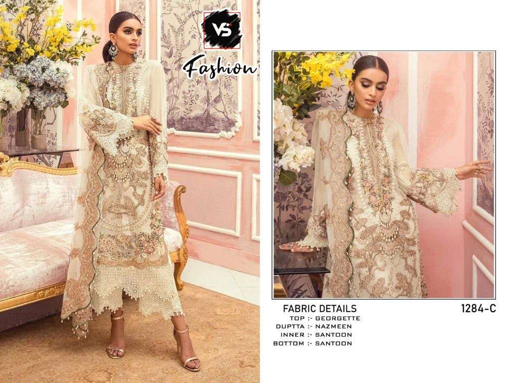 VS Hit Design 1284 Colours By VS Fashion Beautiful Stylish Pakistani Suits Fancy Colorful Casual Wear & Ethnic Wear & Ready To Wear Georgette Embroidery Dresses At Wholesale Price