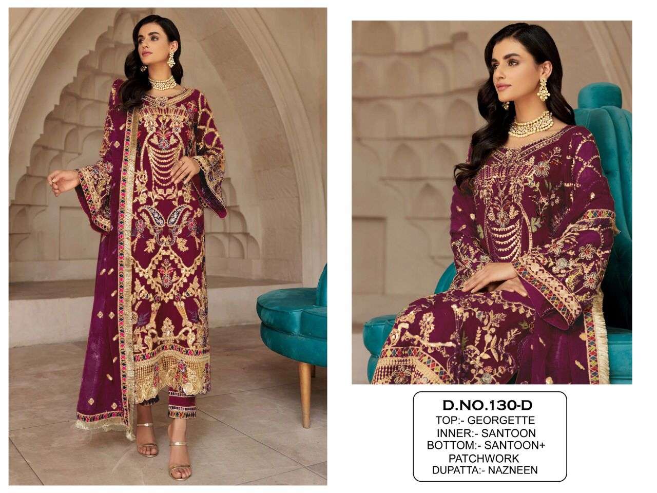 Kf-130 Colours By Fashid Wholesale 130 To 130-E Series Pakistani Suits Collection Beautiful Stylish Fancy Colorful Party Wear & Occasional Wear Georgette Embroidered Dresses At Wholesale Price