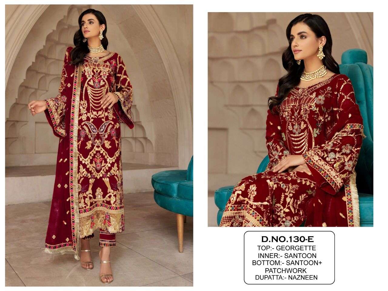 Kf-130 Colours By Fashid Wholesale 130 To 130-E Series Pakistani Suits Collection Beautiful Stylish Fancy Colorful Party Wear & Occasional Wear Georgette Embroidered Dresses At Wholesale Price