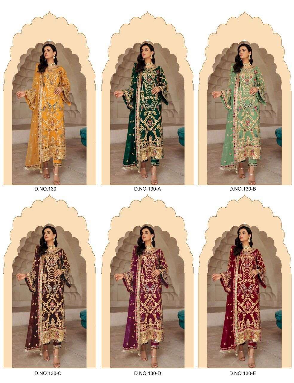 Kf-130 Colours By Fashid Wholesale 130 To 130-E Series Pakistani Suits Collection Beautiful Stylish Fancy Colorful Party Wear & Occasional Wear Georgette Embroidered Dresses At Wholesale Price