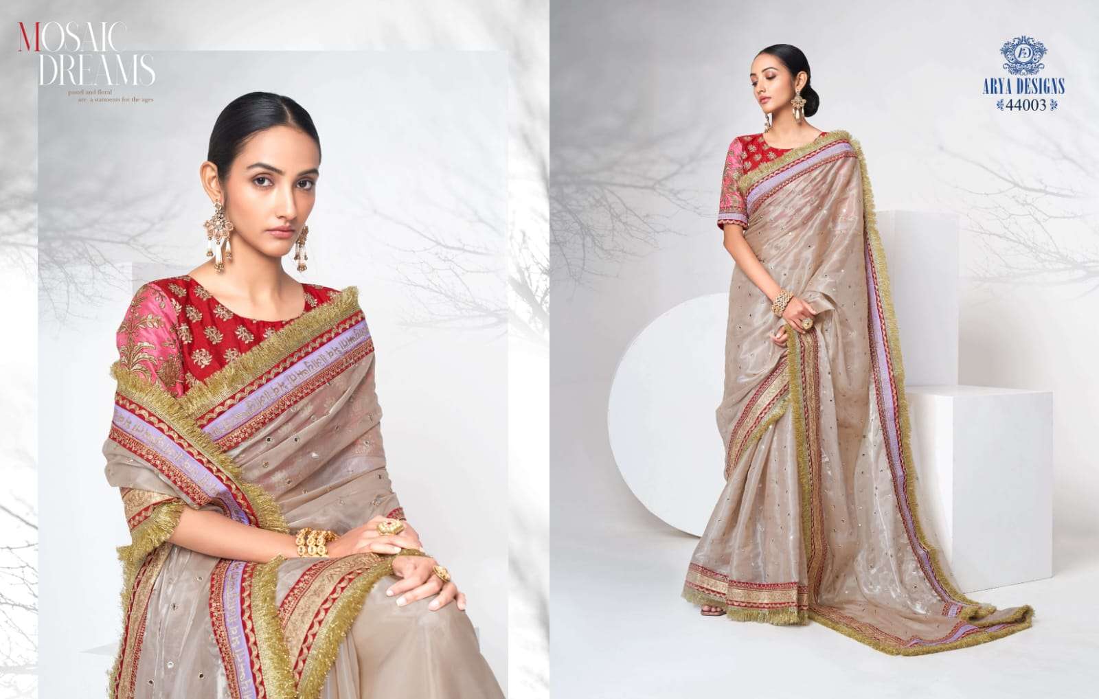 Imperial Vol-9 By Arya Designs 44001 To 44004 Series Indian Traditional Wear Collection Beautiful Stylish Fancy Colorful Party Wear & Occasional Wear Organza Sarees At Wholesale Price