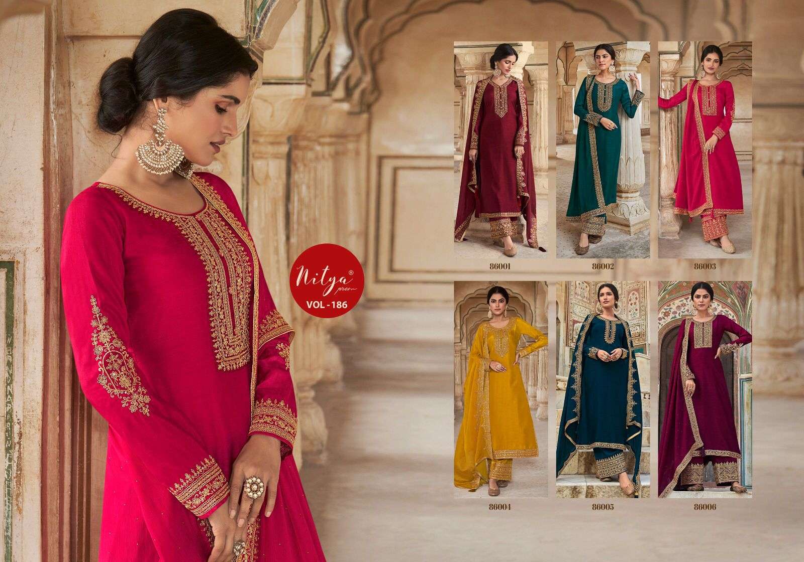Nitya Vol-186 By LT Fabrics 86001 To 86006 Series Beautiful Festive Suits Colorful Stylish Fancy Casual Wear & Ethnic Wear Dola Silk Dresses At Wholesale Price